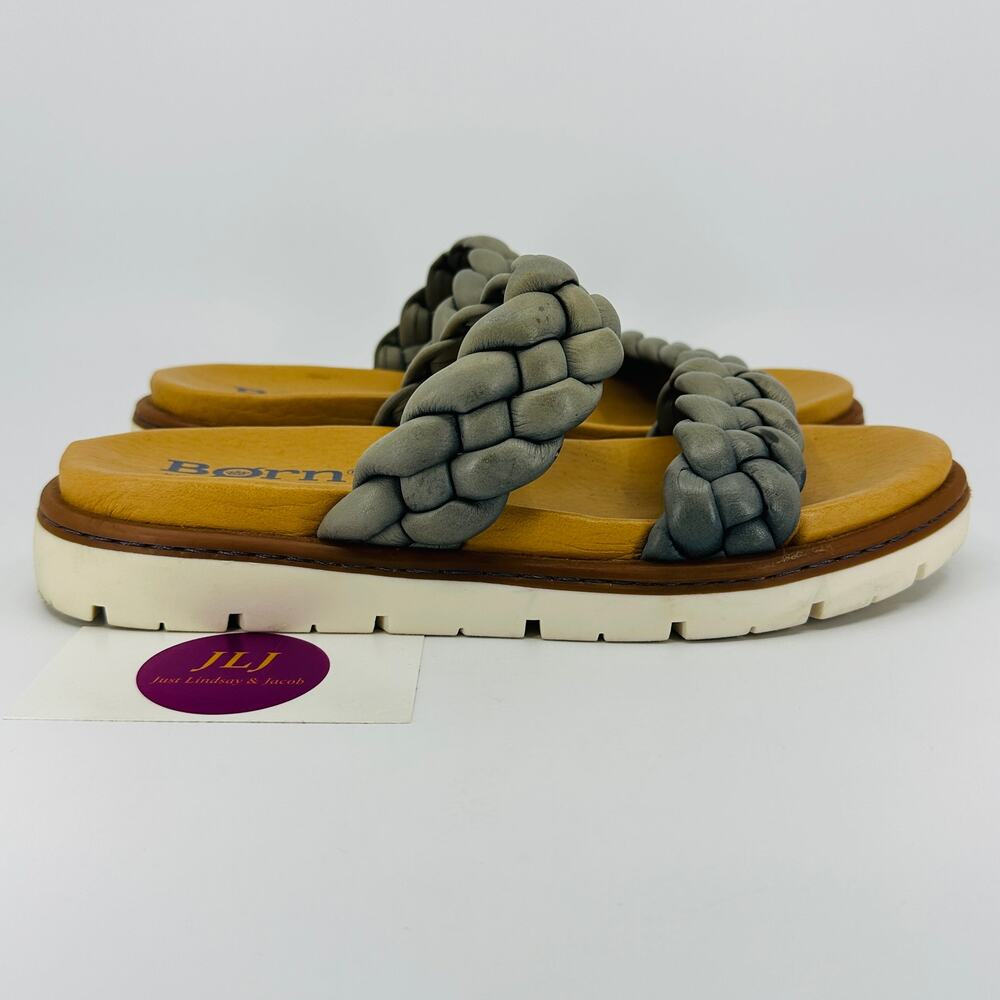 Born Women's Freesia Distressed Sailor Blue Leather Braided Strap Sandals Size 8